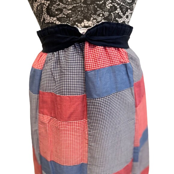 J. Estes Skirt Vintage 70s Patchwork Quilted Maxi Red Blue Flowy  Boho Prairie M - Picture 2 of 12